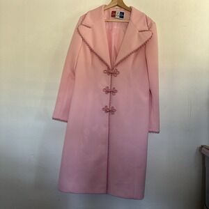 Lilli Ann Knit Pink Embellished Jacket Coat Retro Lined VINTAGE Poly Large XL?